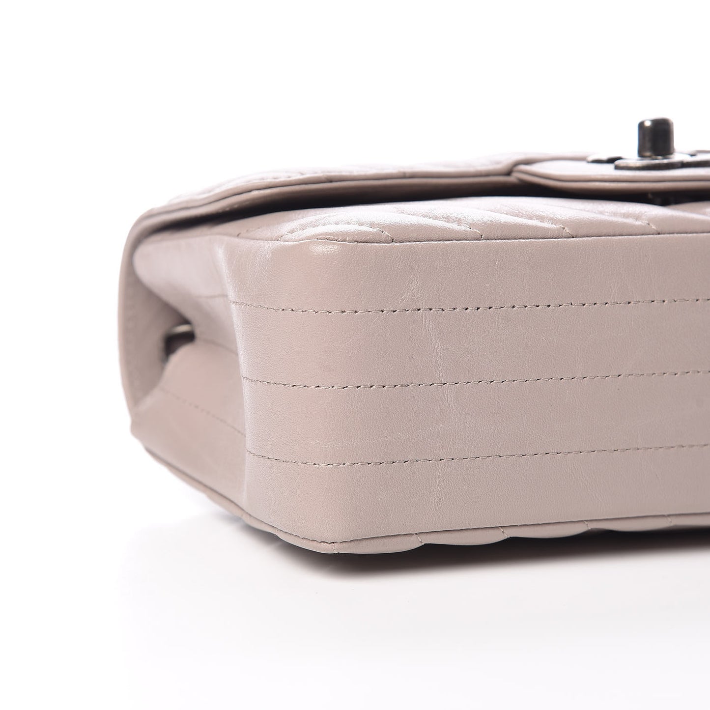 Iridescent Calfskin Chevron Quilted Mini Rectangular Flap Grey