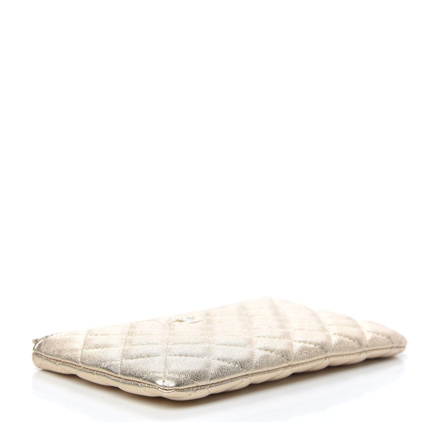 Metallic Lambskin Quilted Cosmetic Case Gold