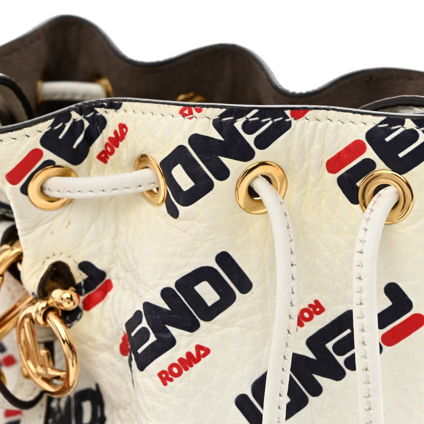 X FILA Calfskin F is Fendi Mania Fringe Mini Mon Tresor Bucket Bag White