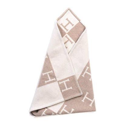 Hermes Wool Cashmere Avalon Baby Blanket Noisette Moyen White 6 of 6