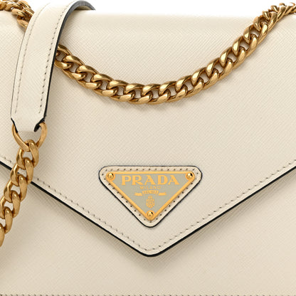 Prada Saffiano Soft Calfskin Metal Triangle Logo Envelope Chain Shoulder Bag White 8 of 10