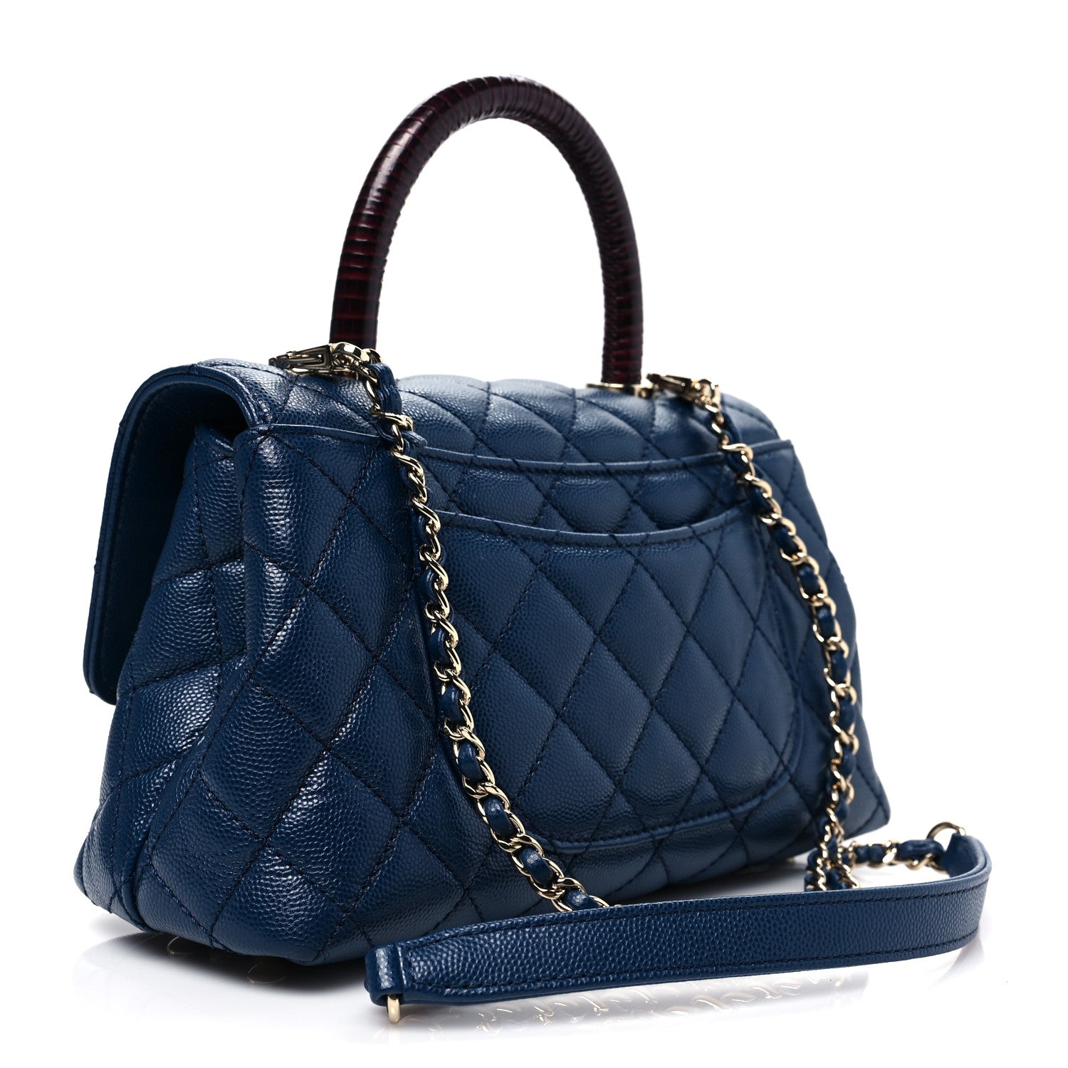 Chanel Caviar Quilted Lizard Embossed Mini Coco Handle Flap Dark Blue 3 of 9