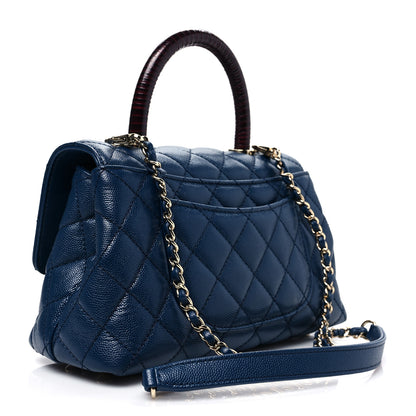 Chanel Caviar Quilted Lizard Embossed Mini Coco Handle Flap Dark Blue 3 of 9