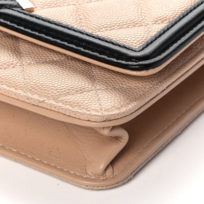 Chanel Caviar Quilted CC Filigree Wallet On Chain WOC Beige Black 10 of 11