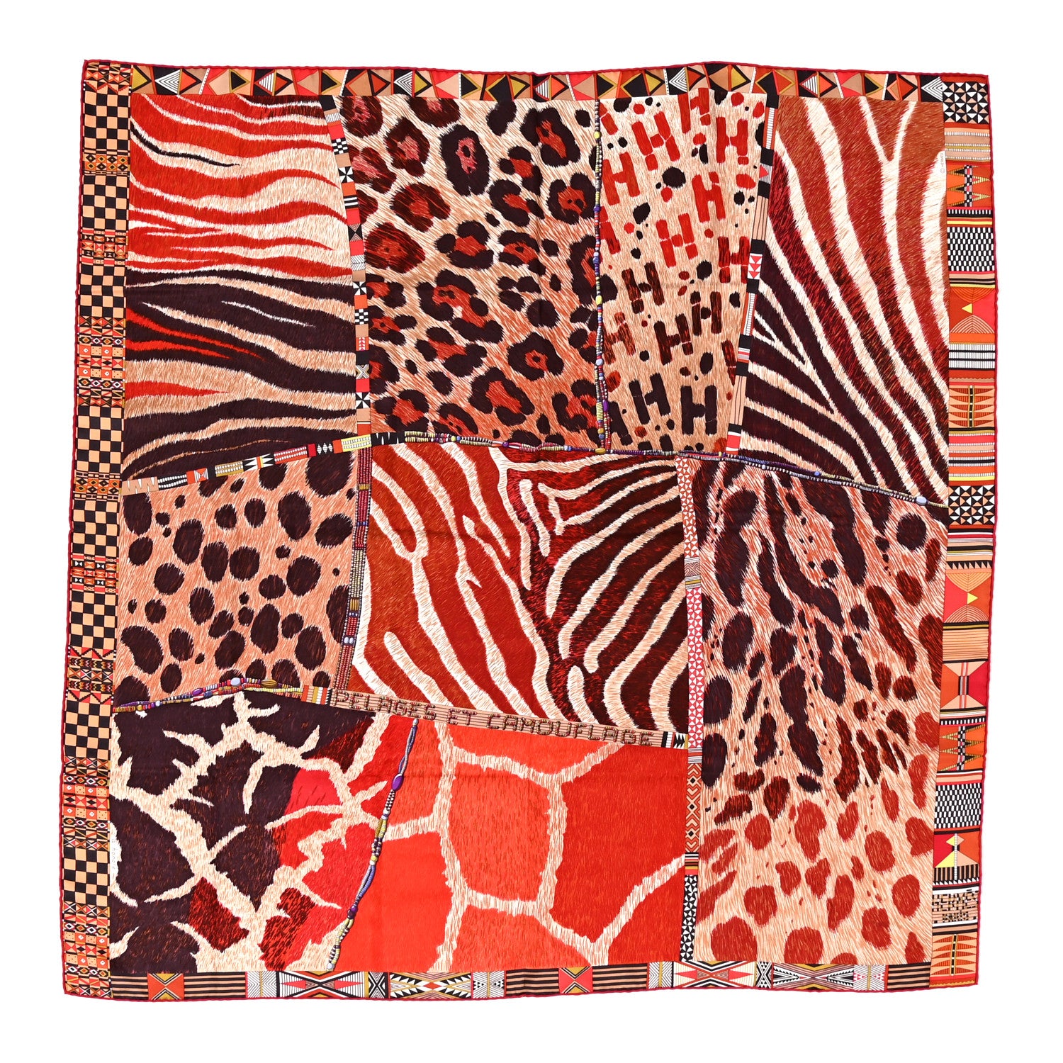 Hermes Silk Pelages et Camouflage Scarf 90 Brique Acajou Rouge H 1 of 5