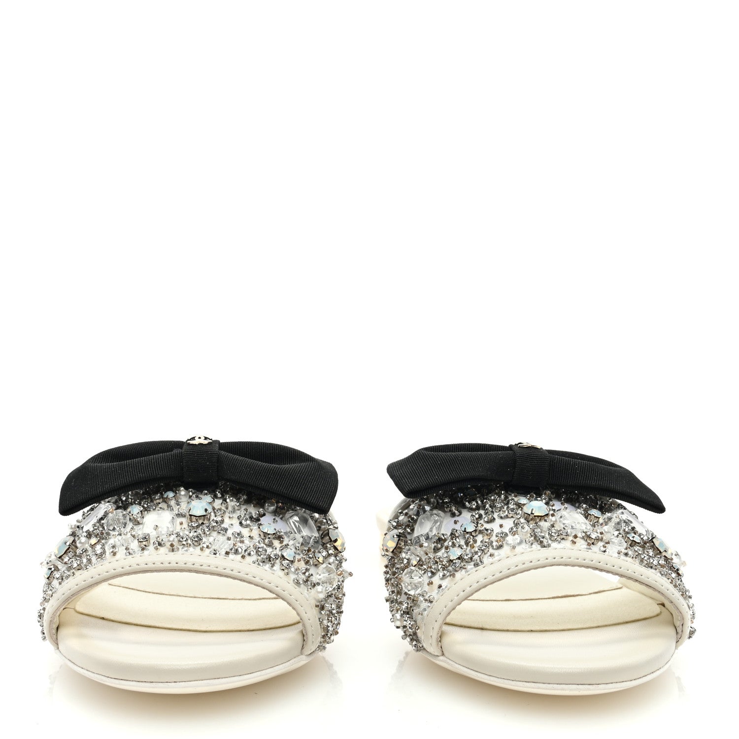 Chanel Lambskin Crystal Embellished Grosgrain CC Bow Mules 37 Black 3 of 7