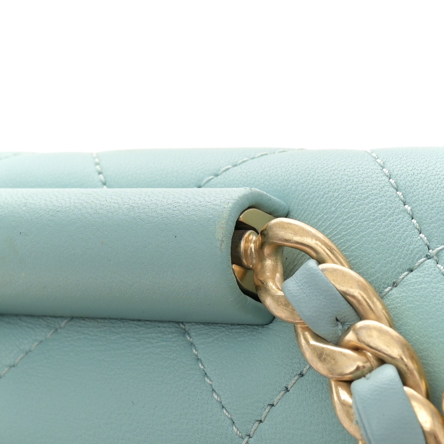 Lambskin Quilted Small Circular Handle Bag Blue