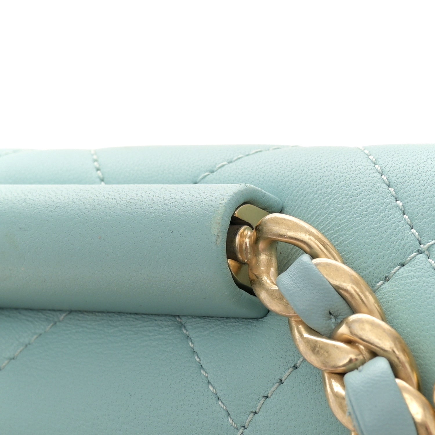 Chanel Lambskin Quilted Small Circular Handle Bag Blue 12 of 13