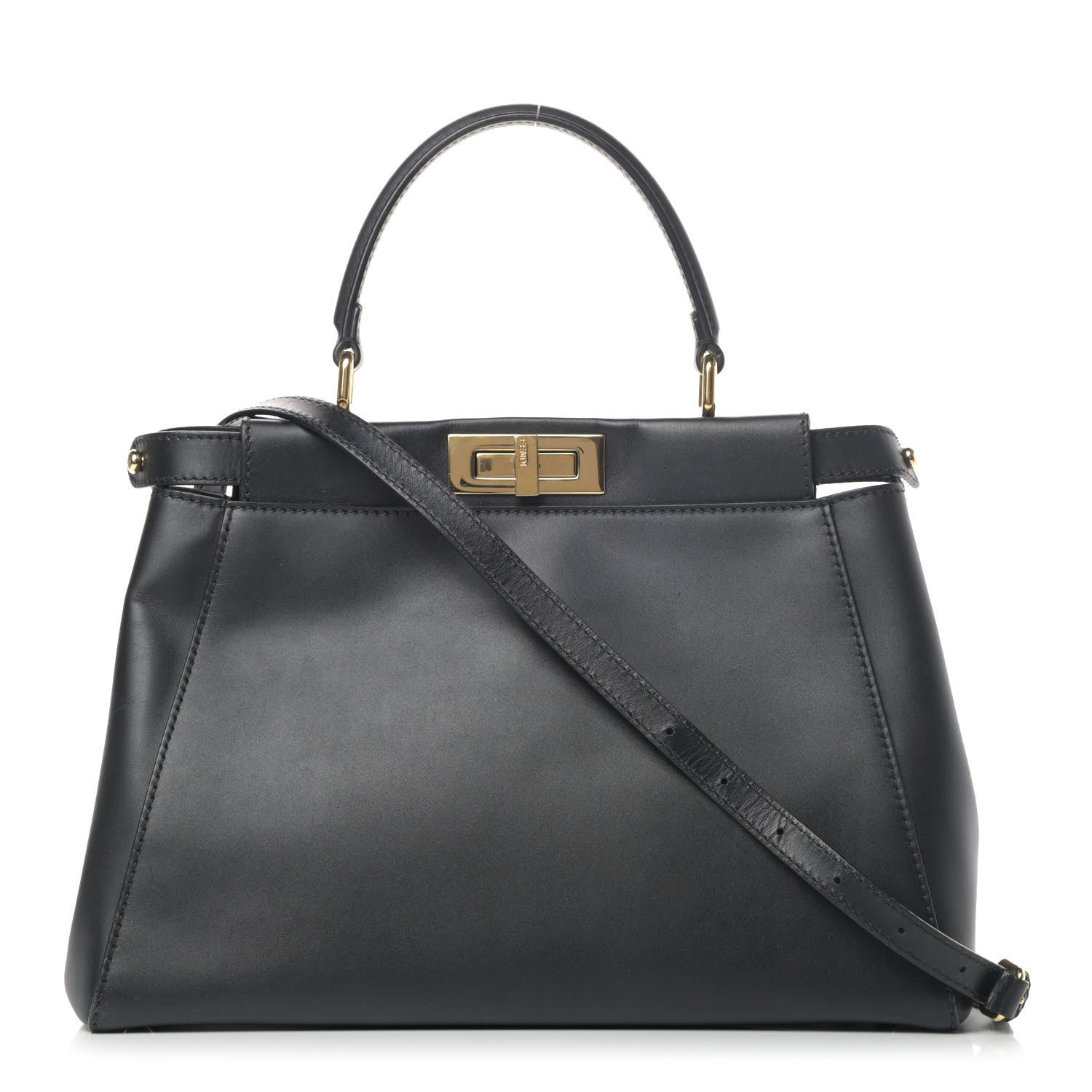 Fendi Vitello Morgan Shiny Nappa Medium Peekaboo Iconic Satchel Black 1 of 8
