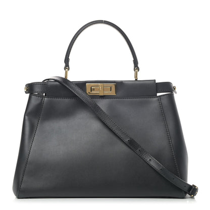 Fendi Vitello Morgan Shiny Nappa Medium Peekaboo Iconic Satchel Black 1 of 8