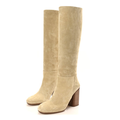 Hermes Suede Calfskin Lisiere 90 Boots 37 Beige Lin 4 of 9