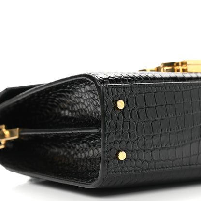 Saint Laurent Calfskin Crocodile Embossed Mini Classic Monogram Cassandra Top Handle Black 6 of 7