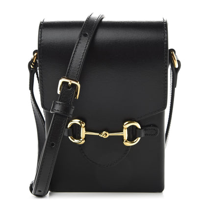 Gucci Boarded Plutone Calfskin Mini Horsebit 1955 Crossbody Bag Black 1 of 9
