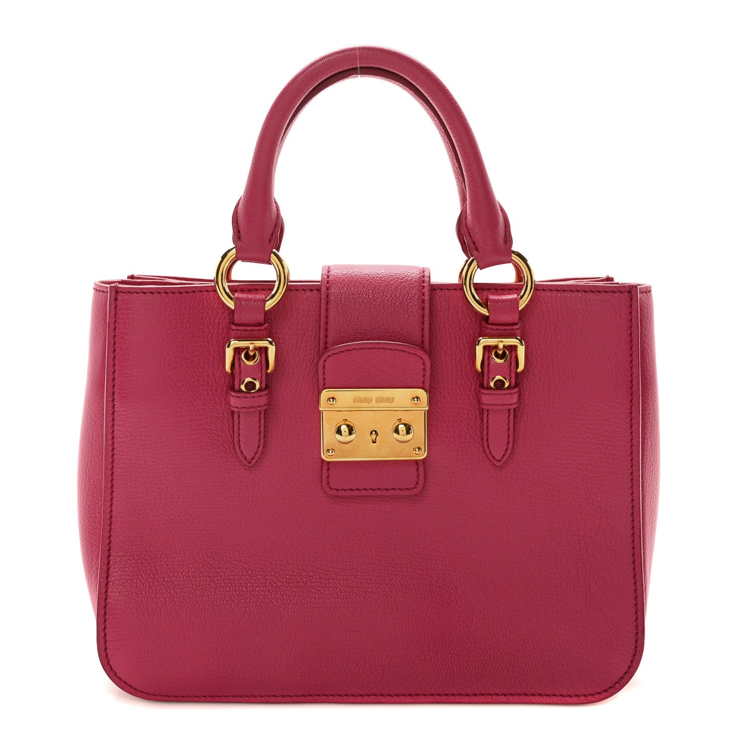 Miu Miu Goatskin Madras Shopping Tote Fuxia 1 of 9