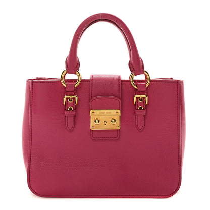 Miu Miu Goatskin Madras Shopping Tote Fuxia 1 of 9