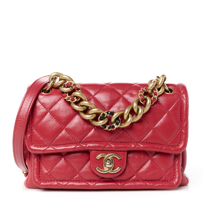 Chanel Lambskin Quilted Small Chain Link Flap Bag Red 1 of 13