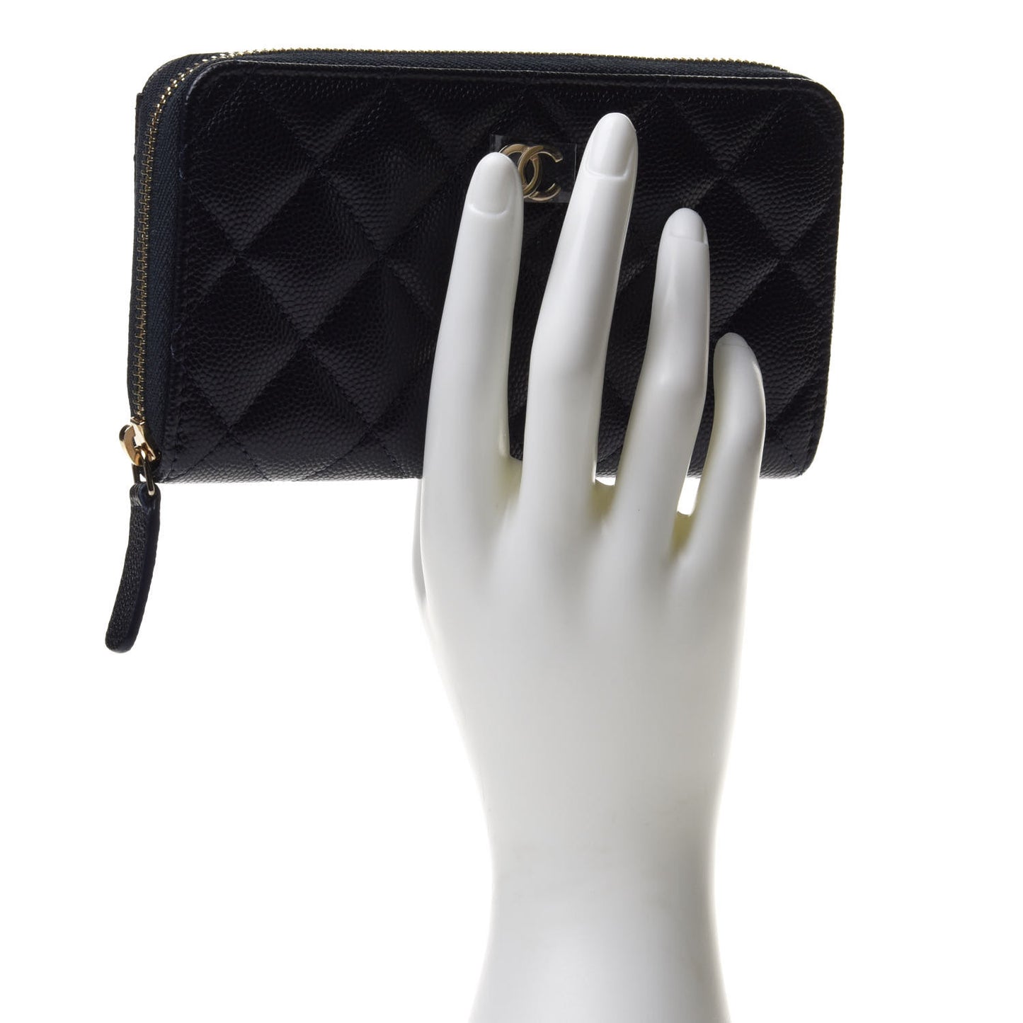 Caviar Quilted Small Zip Around Wallet Navy