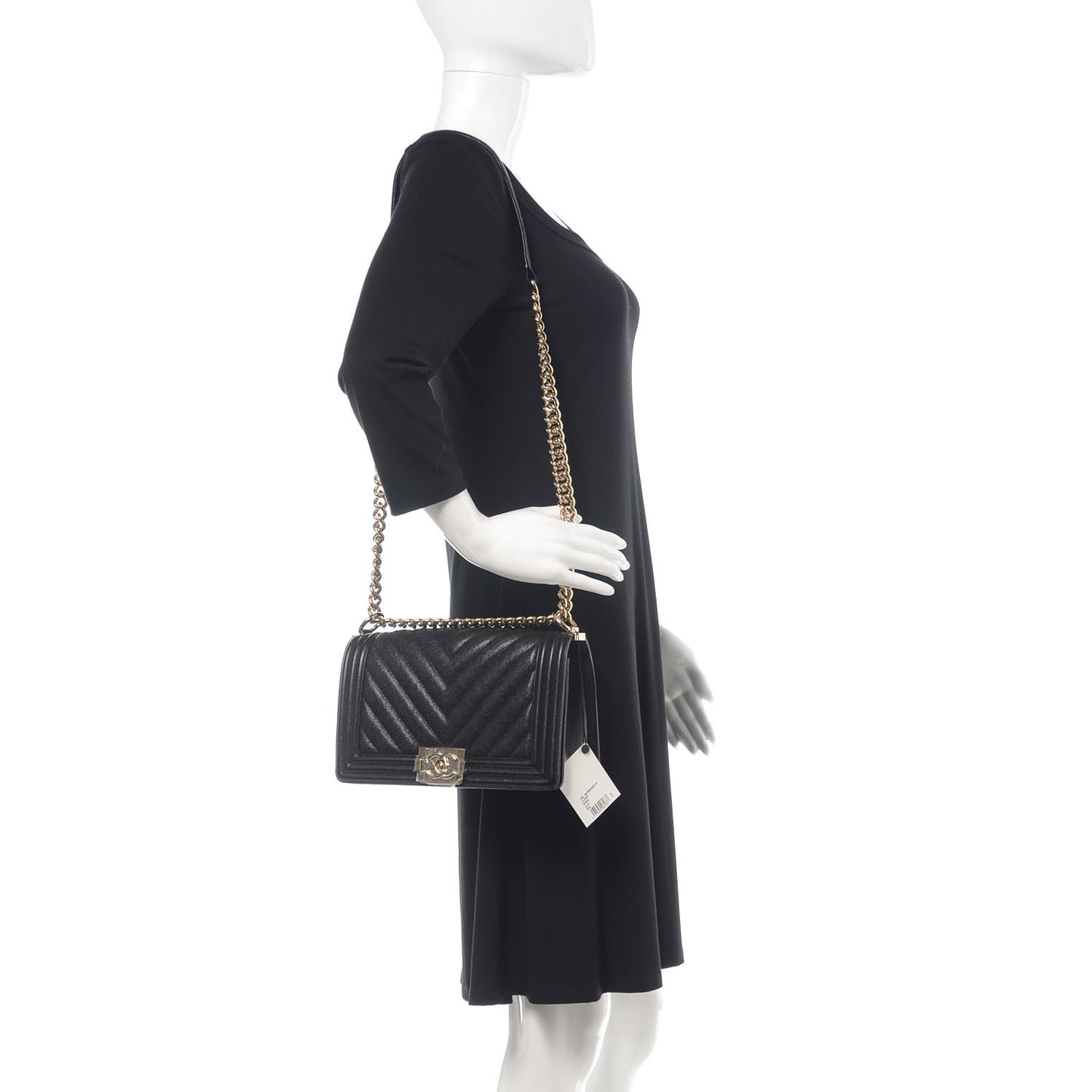 Caviar Chevron Quilted Medium Boy Flap Black