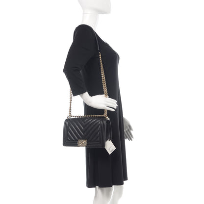 Chanel Caviar Chevron Quilted Medium Boy Flap Black 3 of 9