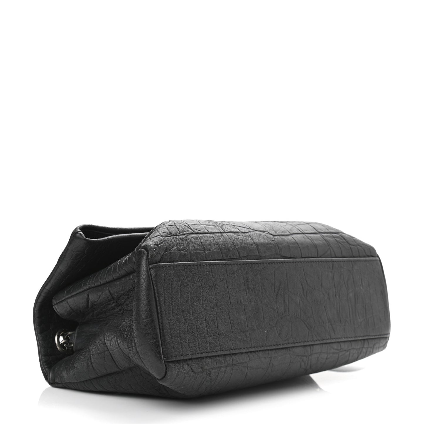 Calfskin Crocodile Embossed Medium West Hollywood Monogram Fold-Over Black