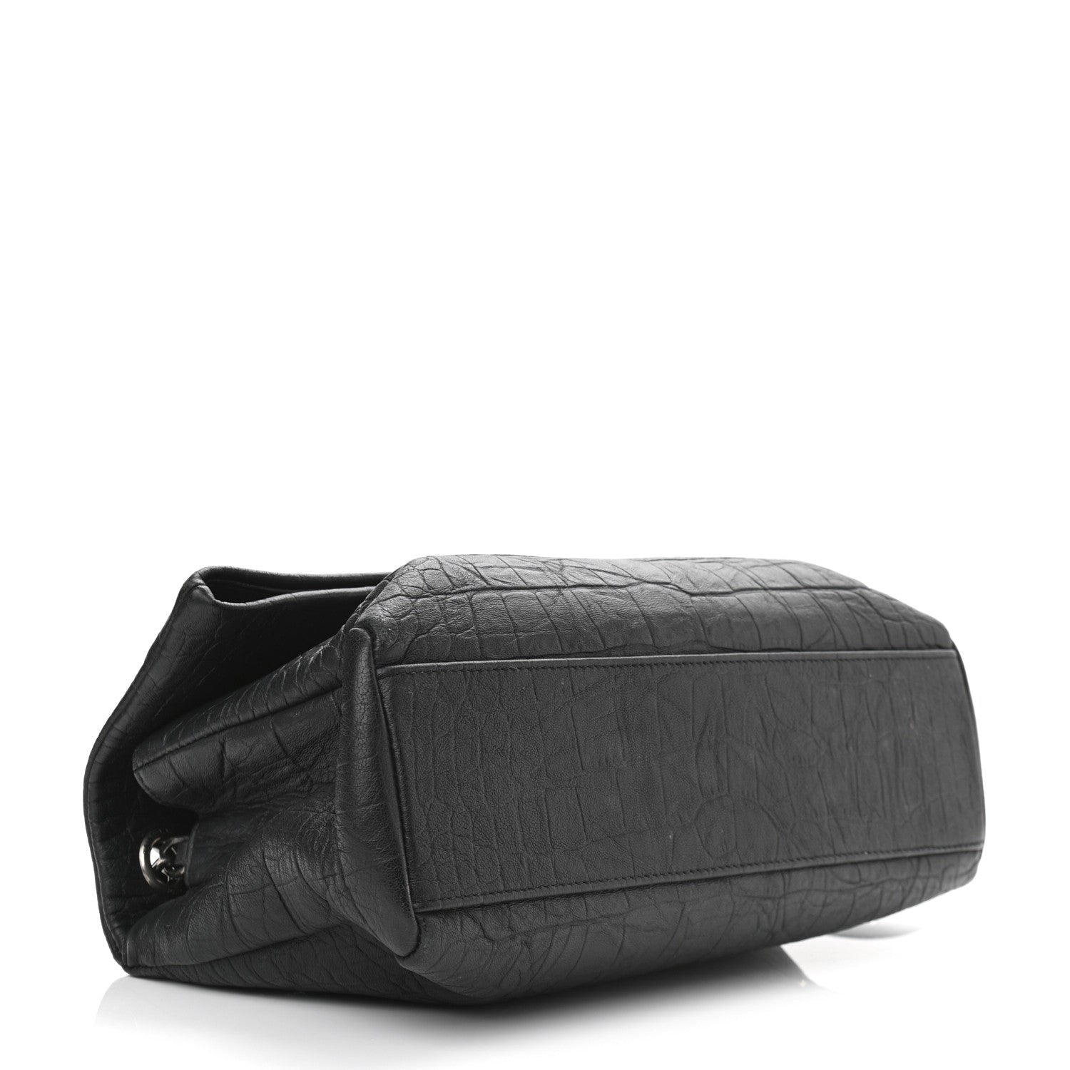 Saint Laurent Calfskin Crocodile Embossed Medium West Hollywood Monogram Fold-Over Black 4 of 11