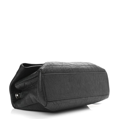 Saint Laurent Calfskin Crocodile Embossed Medium West Hollywood Monogram Fold-Over Black 4 of 11