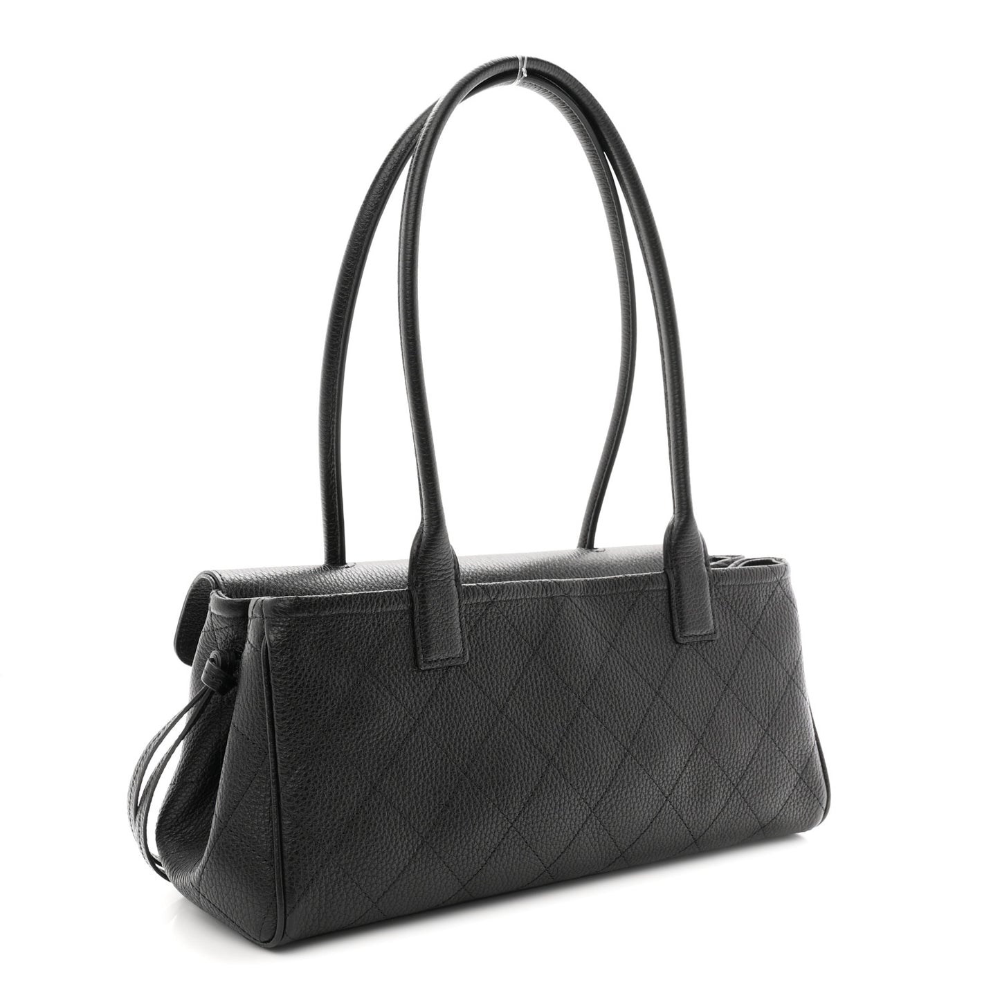 Grained Calfskin Stitched Urban Essentials Small Shopping Bag Black