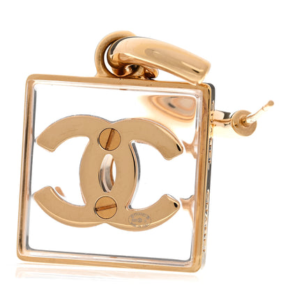 Chanel Metal Resin CC Square Drop Earrings Gold Transparent 10 of 11