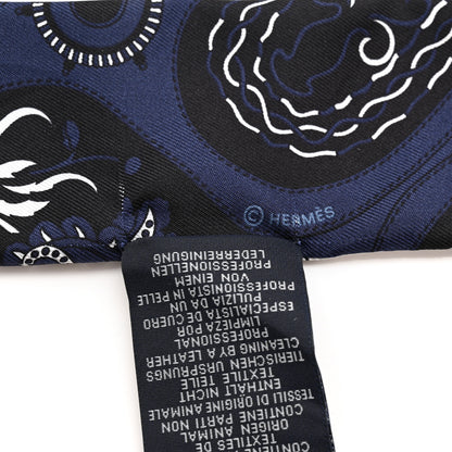 Hermes Silk Festival Des Amazones Bandana Fringed Twilly Bleu Black 4 of 5