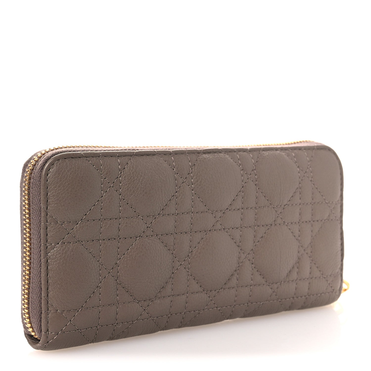Christian Dior Grained Calfskin Supple Cannage Caro Zip Wallet Taupe 3 of 7