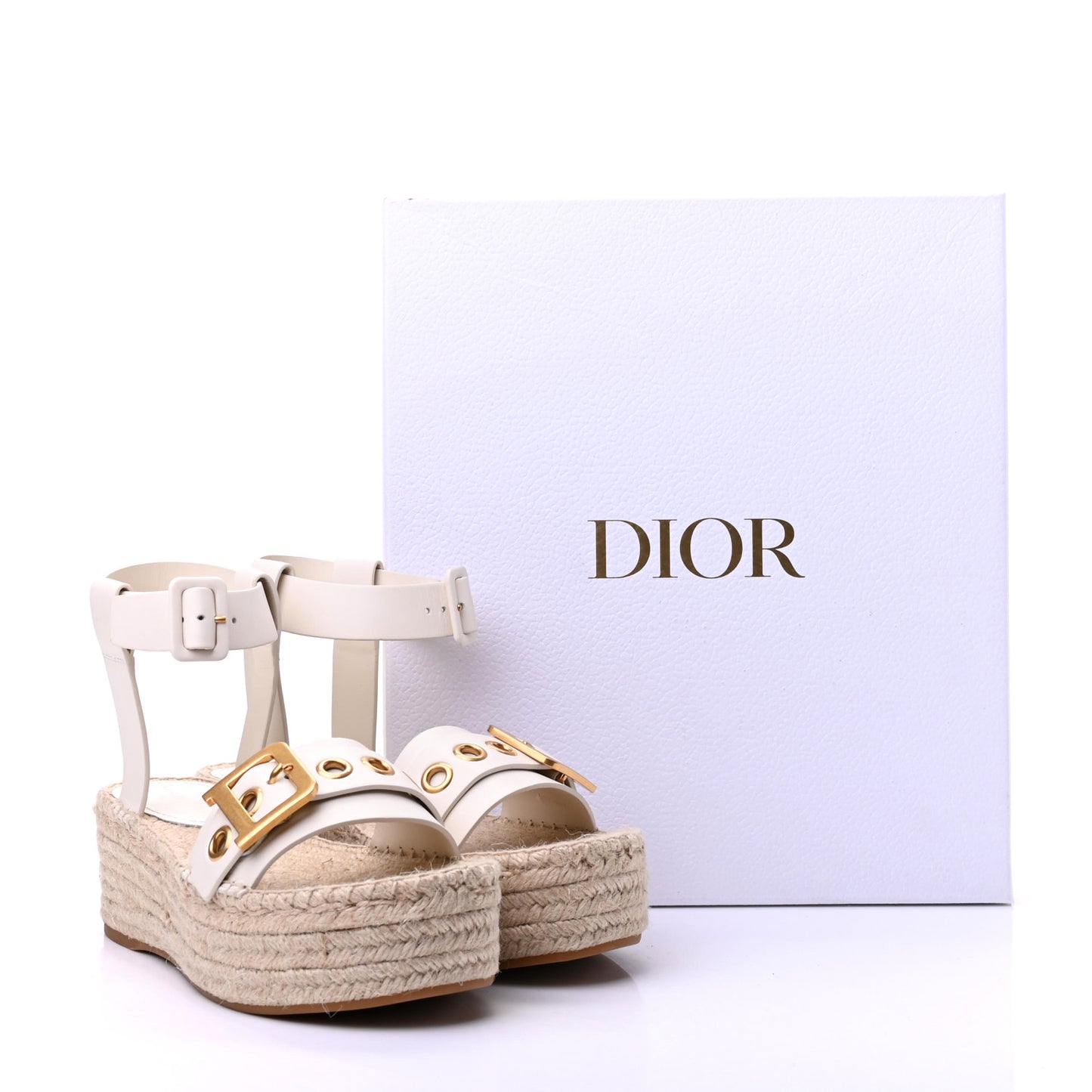 Calfskin D-Dior Espadrille Platform Sandals 40 White