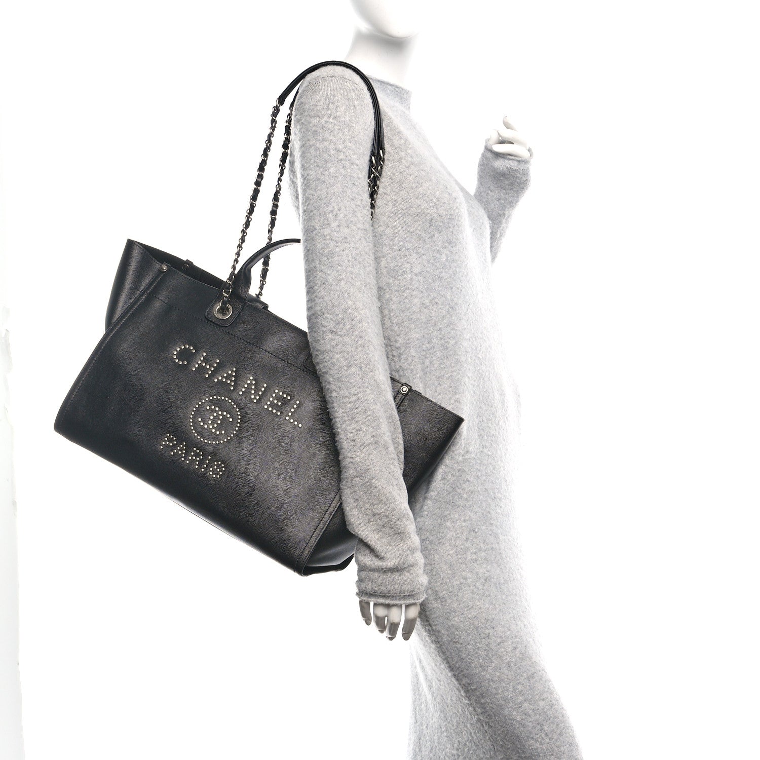 Chanel Caviar Medium Studded Deauville Tote Black 2 of 10