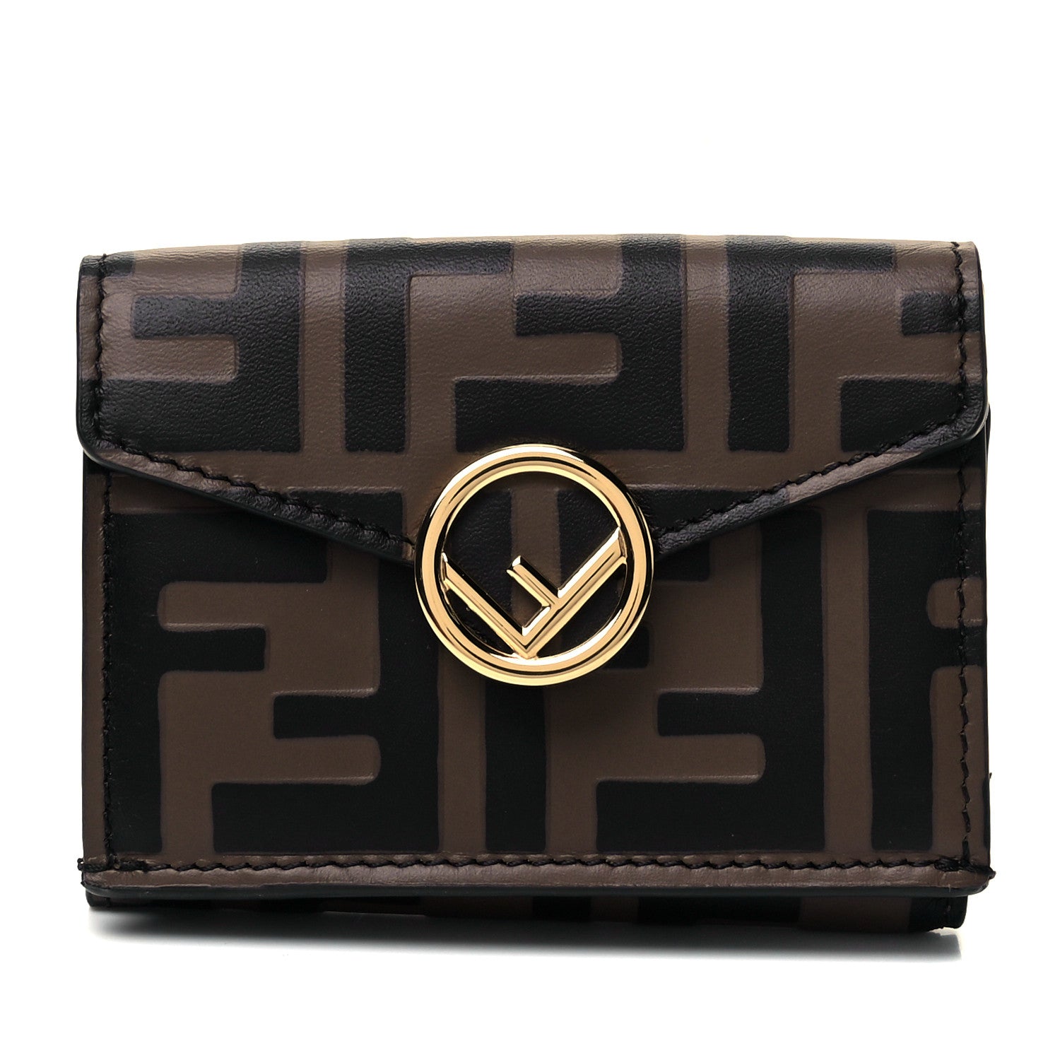 Fendi Vitello Soft F is Fendi Bi-Color FF 1974 Embossed Micro Tri-Fold Envelope Wallet Maya Black 1 of 9