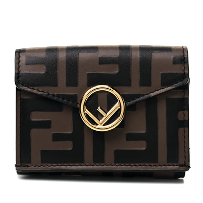 Fendi Vitello Soft F is Fendi Bi-Color FF 1974 Embossed Micro Tri-Fold Envelope Wallet Maya Black 1 of 9