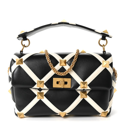 Valentino Garavani Nappa Large Roman Stud Shoulder Bag Black White 1 of 8