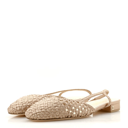 Chanel Satin Braided Slingback Flats 40.5 Beige 4 of 10