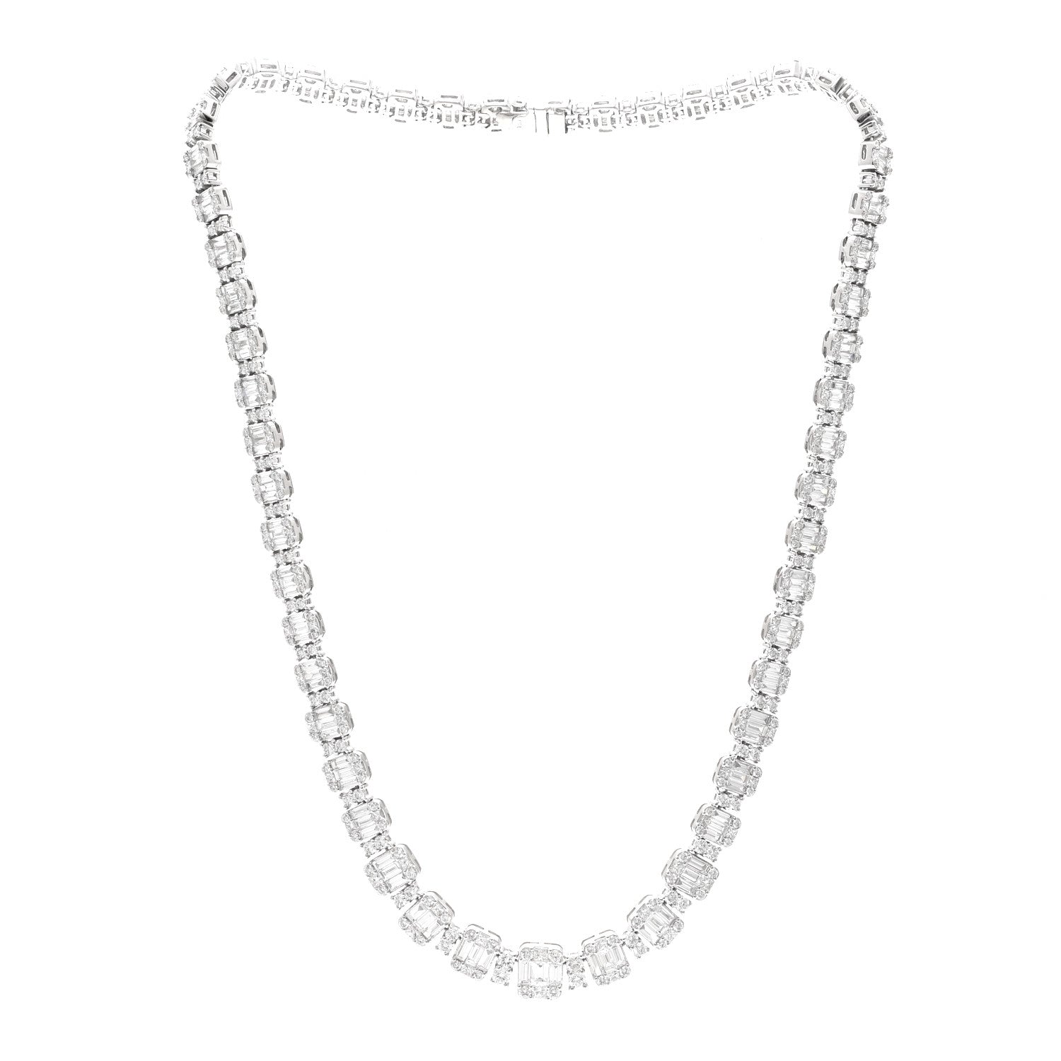 Parker & West by FASHIONPHILE 18K White Gold Diamond 13.56ctw Baguette Round Cut Graduated Necklace 3 of 5
