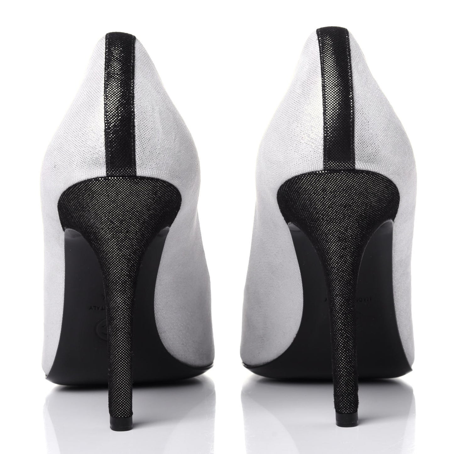Metallic Fabric Jewel Cap Toe Pumps 39.5 Silver Black