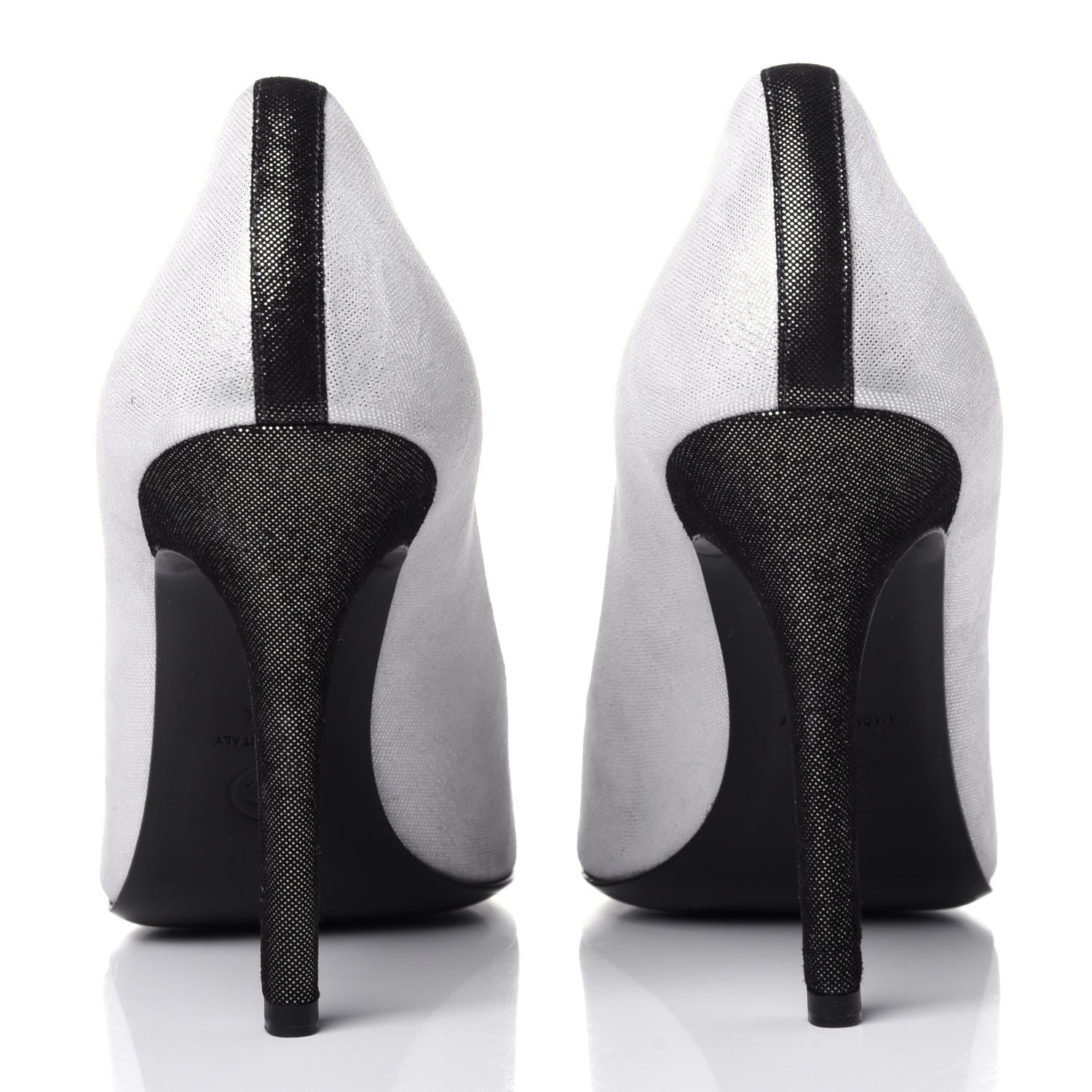 Chanel Metallic Fabric Jewel Cap Toe Pumps 39.5 Silver Black 5 of 12