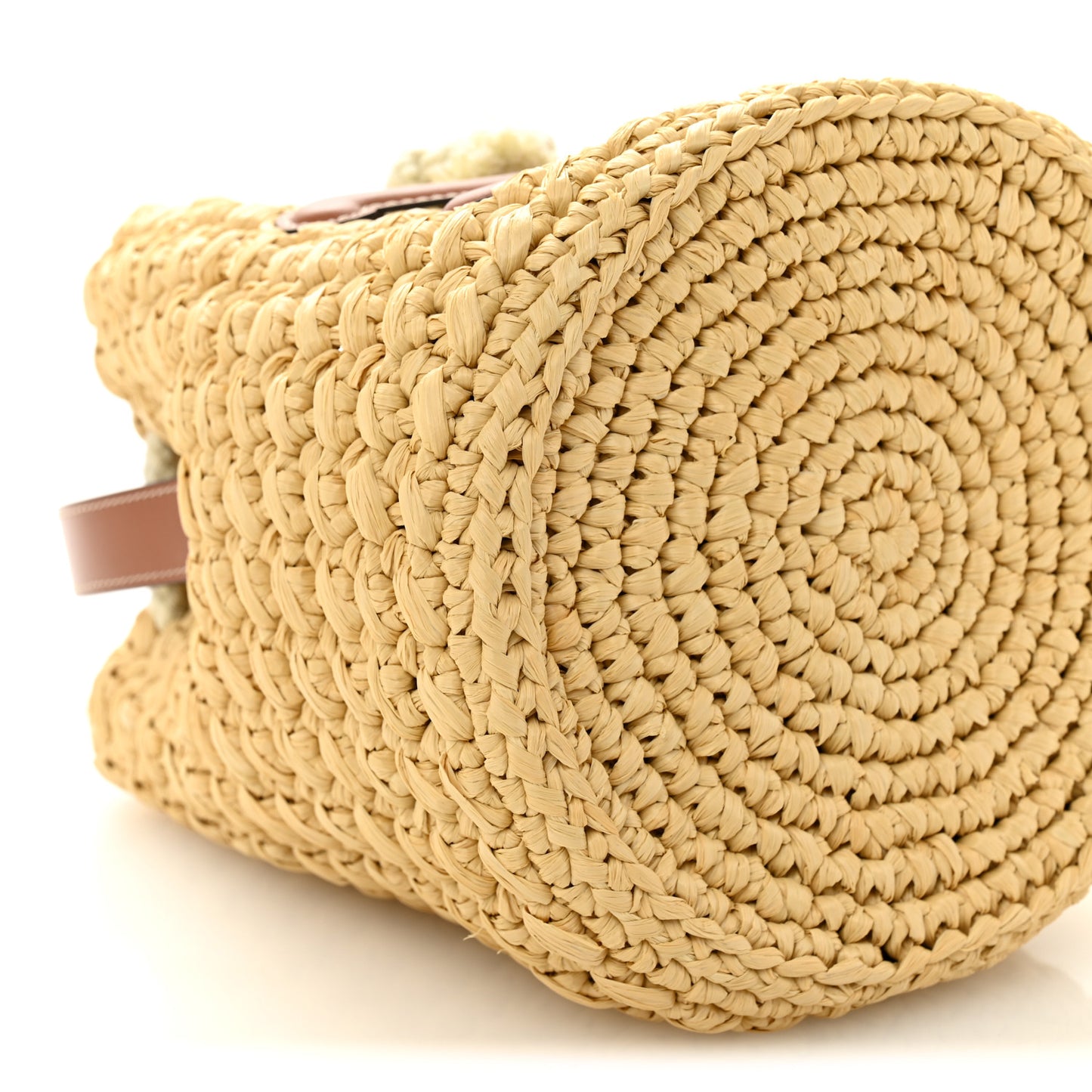 Raffia Calfskin Drawstring Teen Natural Tan