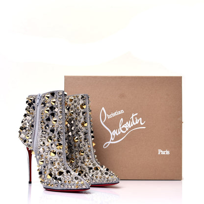 Christian Louboutin Calfskin Specchio Glitter So Full Kate 100 Ankle Boots 39.5 Silver Multicolor 10 of 10