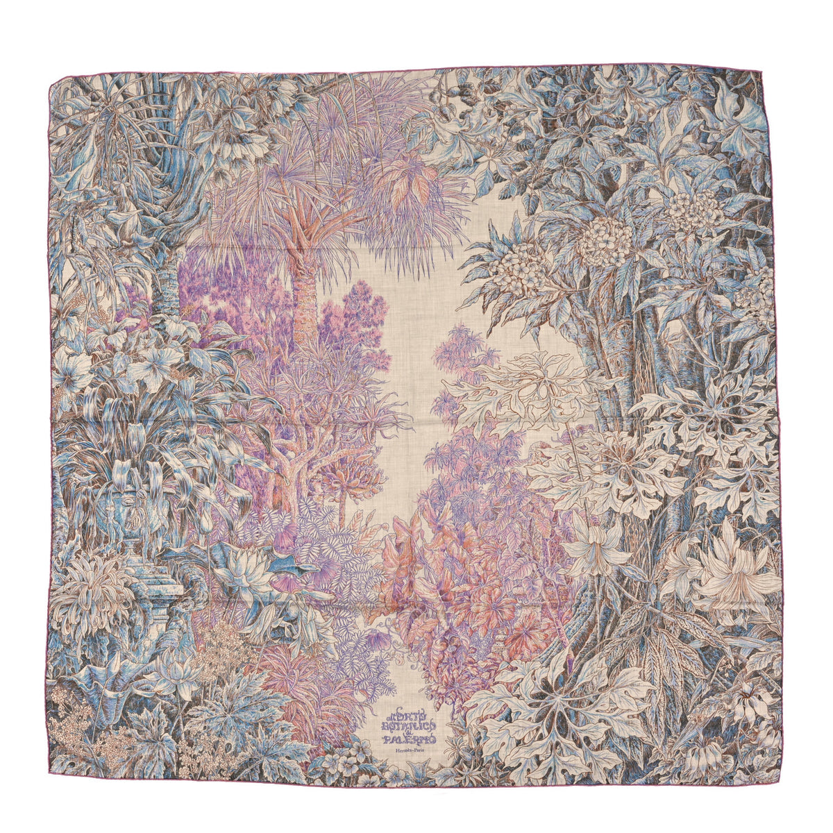 Hermes Cashmere Silk All Orto Botanico Di Palermo 140 Rose Naturel Bleu 1 of 3