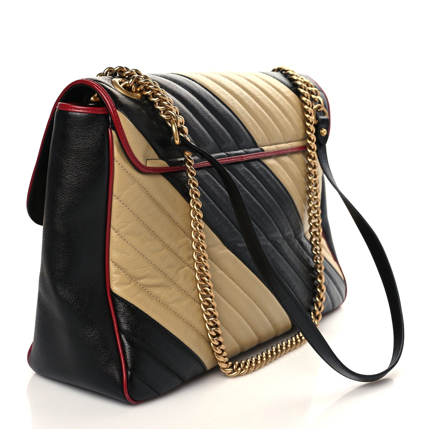 Gucci Azalea Calfskin Matelasse Diagonal Patchwork Large Torchon GG Marmont Shoulder Bag Black Beige Romantic Cerise 2 of 6
