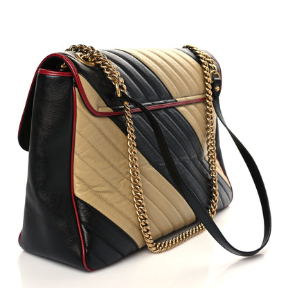 Gucci Azalea Calfskin Matelasse Diagonal Patchwork Large Torchon GG Marmont Shoulder Bag Black Beige Romantic Cerise 2 of 6