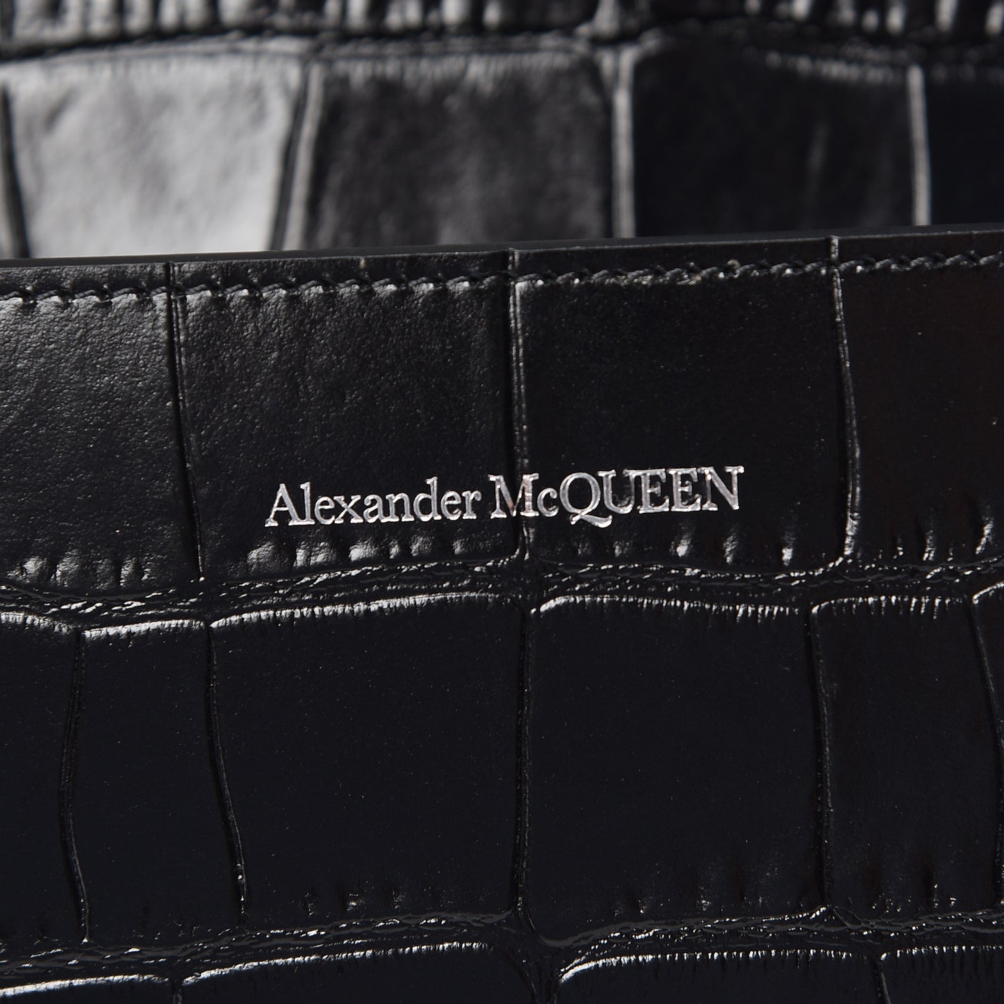 Calfskin Crocodile Embossed Knuckle Shoulder Bag Black