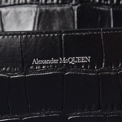 Alexander McQueen Calfskin Crocodile Embossed Knuckle Shoulder Bag Black 6 of 10