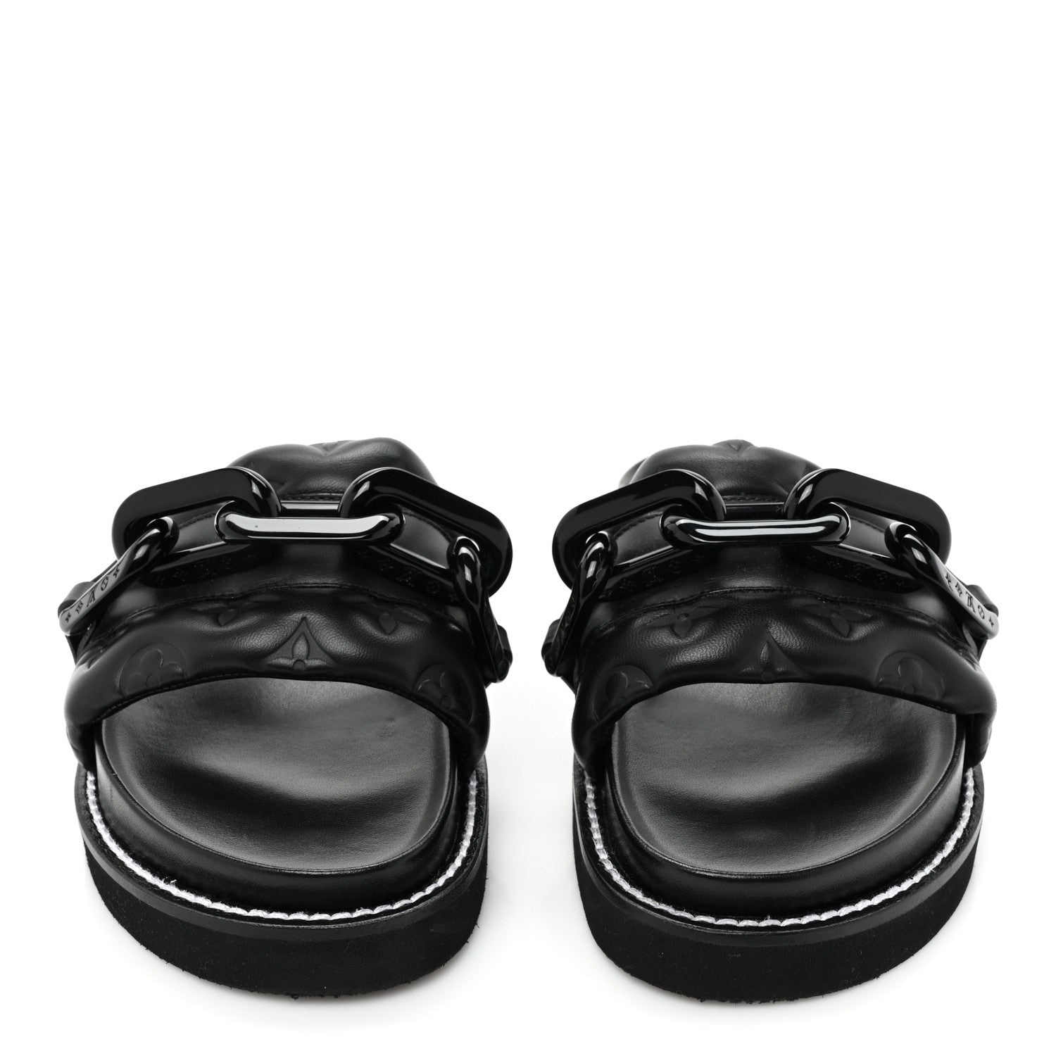 Louis Vuitton Calfskin Embossed Monogram Sunset Flat Comfort Mule 38 Black 2 of 10