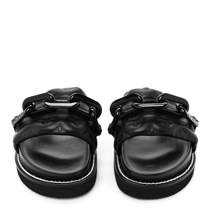 Louis Vuitton Calfskin Embossed Monogram Sunset Flat Comfort Mule 38 Black 2 of 10