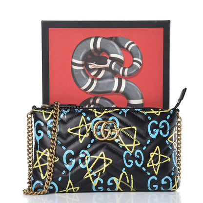 Gucci Calfskin Matelasse Printed Mini GucciGhost GG Marmont Chain Bag Black New Acquamarine 8 of 8