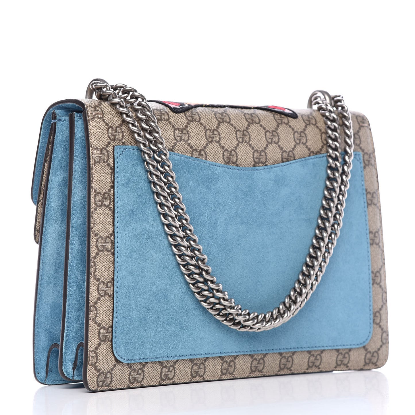GG Supreme Monogram Angry Cat Embroidered Medium Dionysus Shoulder Bag Beige Ultramarine